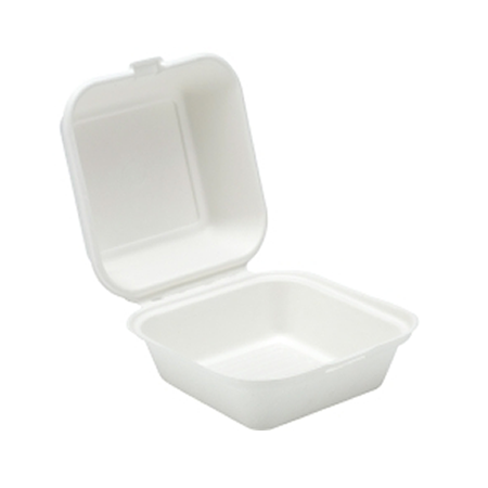Bagasse Clamshell Food Box - Square 6"