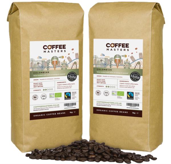 Coffee Masters - Colombian Organic Fairtrade Coffee Beans (2x1kg)