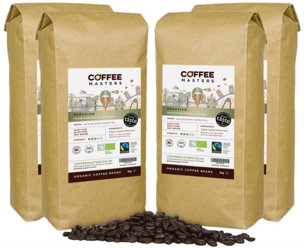 Coffee Masters - Peruvian Organic Fairtrade Coffee Beans (4x1kg)