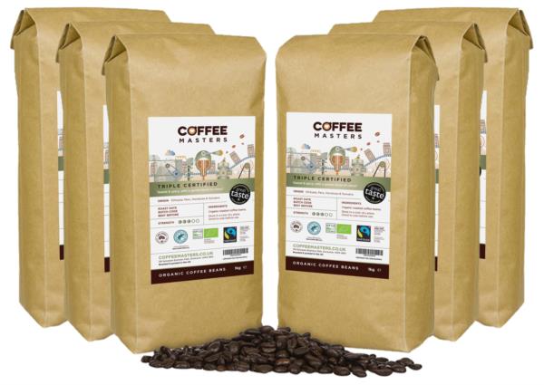 Coffee Masters - Triple Certified Organic Blend Coffee Beans (6x1kg)