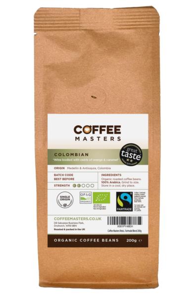 Coffee Masters - Colombian Organic Fairtrade Coffee Beans (1x200g)
