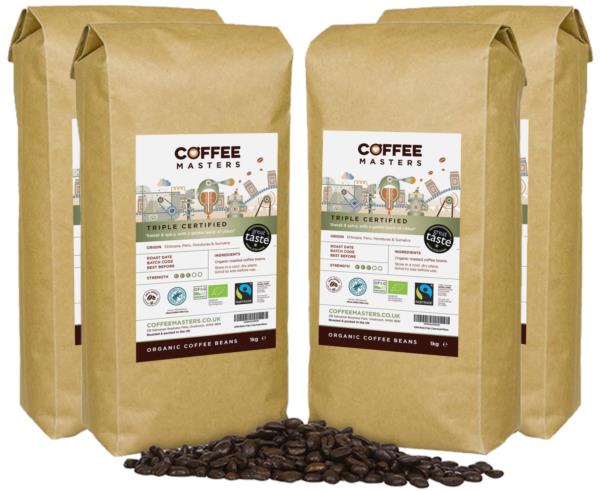 Coffee Masters - Triple Certified Organic Blend Coffee Beans (4x1kg)