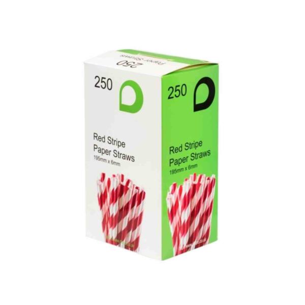 Paper Straws - Red & White 6mm (250)