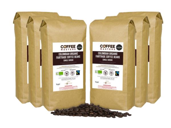 Coffee Masters - Colombian Organic Fairtrade Coffee Beans (6x1kg)